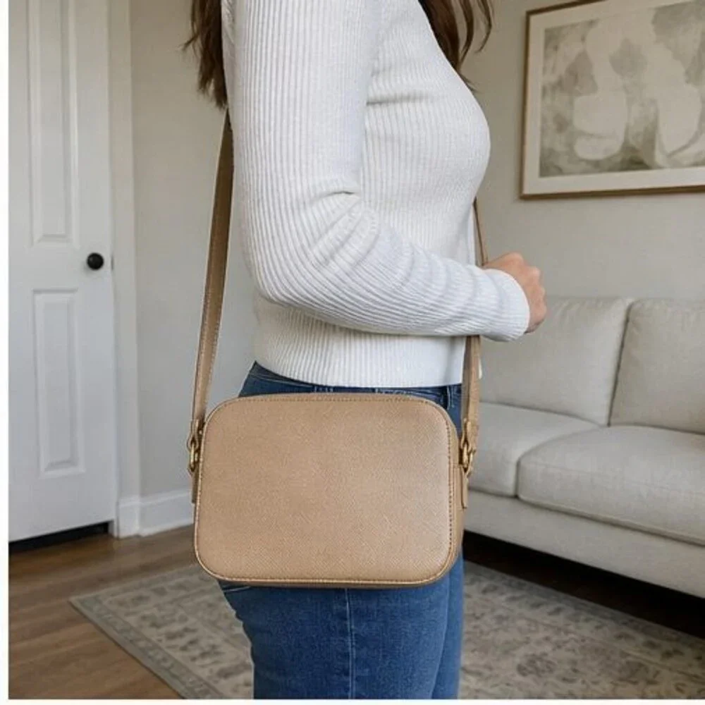 Tan Saffiano Crossbody Bag